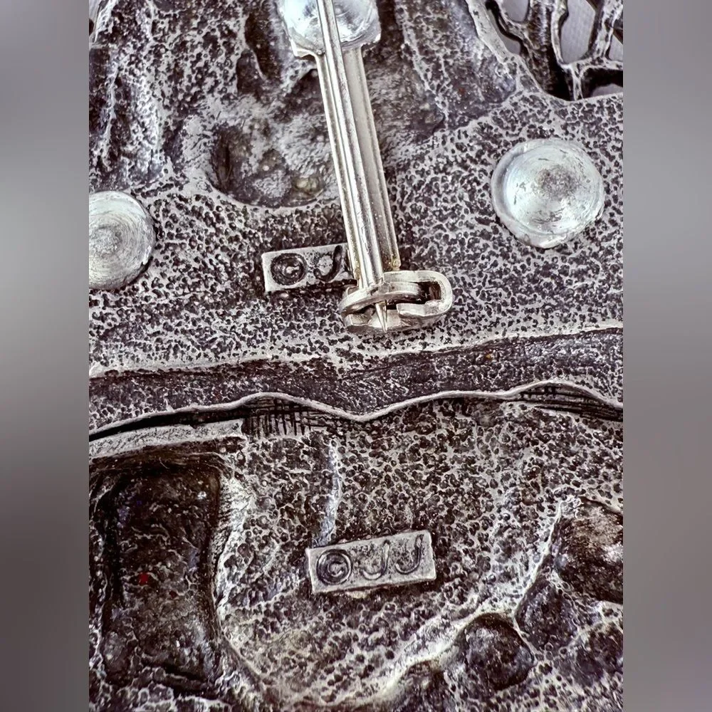 Vintage JJ Jonette Pewter Castle Brooch